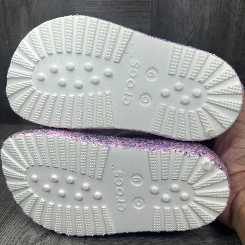 Crocs Fisherman Sandals Toddler C9 Pink Purple Glitter Sparkle NEW